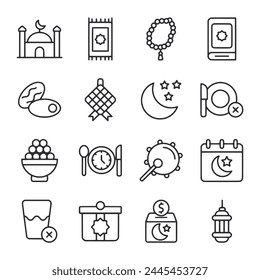 Ramadan icon set isolated on white