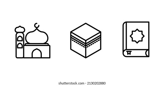 Ramadan icon set, line style. suitable for Ramadan kareem designs, greeting cards, banners, flyers and more. islam, arabic, muslim, ramadan.