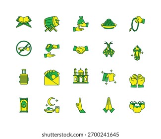 Conjunto de iconos de Ramadán. El mes de Ramadán. Iconos del vector. Iconos de contorno coloreados