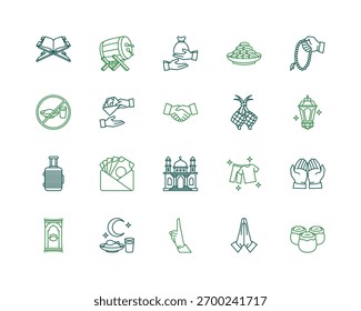 Conjunto de iconos de Ramadán. El mes de Ramadán. Iconos del vector. Iconos de línea