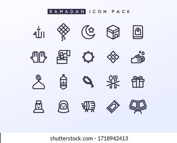 Ramadan icon set, outline style muslim  prayer symbols 
