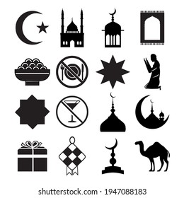 Juego de iconos de Ramadán, paquete de iconos de Ramadán, ilustración vectorial