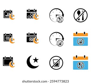 Ramadan icon. icon set. for the time and date in the holy month. events, iftar together, recitation time, sahur. Solid design style