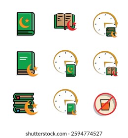 Ramadan icon. icon set. for the time and date in the holy month. events, iftar together, recitation time, sahur. simple 3d design style