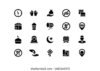 Ramadan icon set vector solid style