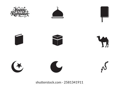 Ramadan icon.Set of ramadan silhouette  vector icons .