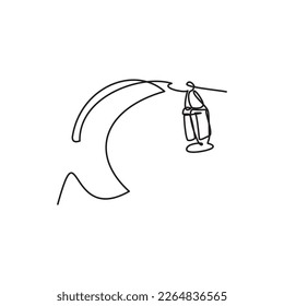 Icono de Ramadán. Dibujo de una sola línea de un logotipo editable para linternas y luna creciente. Ilustración vectorial de linterna tradicional y luna creciente para ícono, símbolo logo ramadan, eid, hajj, umrah. Línea Ramadan