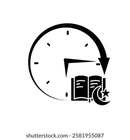 Ramadan icon. vector clock with Islamic religious scriptures on a white background. reading the Koran, time to recite the Koran, study. Solid design style