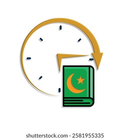Ramadan icon. vector clock with Islamic religious scriptures on a white background. reading the Koran, time to recite the Koran, study. simple 3d design style
