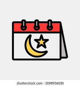 Ramadan-Ikone, Vektorgrafik in voller Linie über Kalender und Datum, Verwendung für mobile App-Präsentationen auf der Website