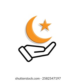 Ramadan icon. vector moon and stars in hand. Islamic impression in the holy month. banner, pamphlet, islam. simple 3d design style