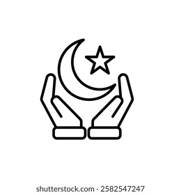 Ramadan icon. vector moon and stars in hand. Islamic impression in the holy month. banner, pamphlet, islam. simple 3d design style