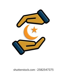 Ramadan icon. vector moon and stars in hand. Islamic impression in the holy month. banner, pamphlet, islam. simple 3d design style