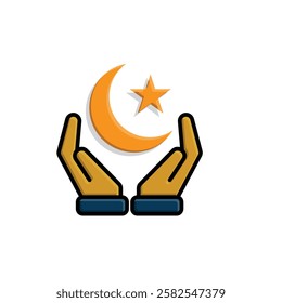 Ramadan icon. vector moon and stars in hand. Islamic impression in the holy month. banner, pamphlet, islam. simple 3d design style