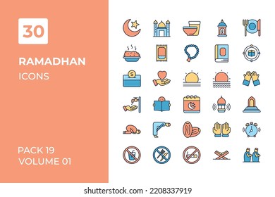 Ramadan icons collection. Set vector line with elements for mobile concepts and web apps. Collection modern icons.