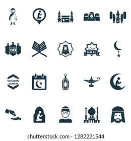 Ramadan icons set with arabian, audio, mecca and other man with moon elements. Isolated vector illustration ramadan icons.