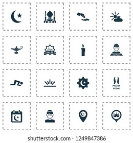 Ramadan icons set with believer, calendar, fajr and other ramadan  elements. Isolated vector illustration ramadan icons.