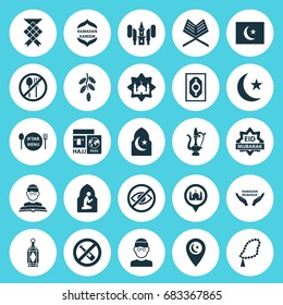 Ramadan Icons Set. Collection Of Malay, Travel, Mullah And Other Elements. Also Includes Symbols Such As Masjid, Mullah, Muslim.