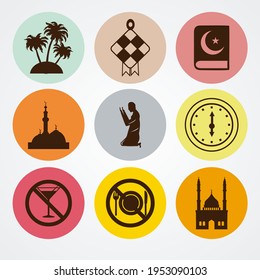 Ramadan icons set, set of Ramadan icons flat. vector illustration