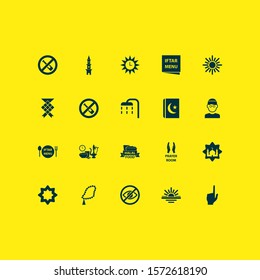 Ramadan icons set with halal, dhuhr, no alcohol and other midday
 elements. Isolated vector illustration ramadan icons.