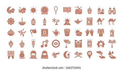 iconos de ramadán sobre fondo blanco, estilo de silueta, ilustración vectorial