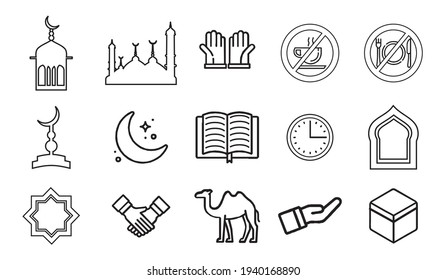 Iconos de Ramadán ilustración vectorial, conjunto de iconos de ramadán vector