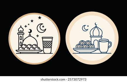 Ramadan Iftar Flat Line Icon with two variation colour and design, Outline Vector Symbol Illustration.iftar line icon Vector Symbol Illustration.Pixel Perfect, Editable Stroke.
