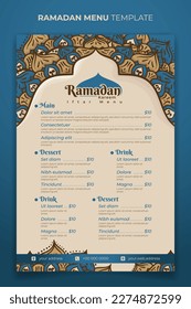 Ramadan iftar food menu template with hand drawn ornamental