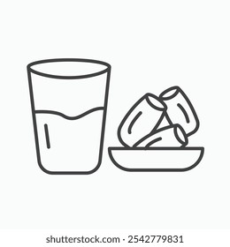 Ramadan iftar icon in black and white outlined stroke