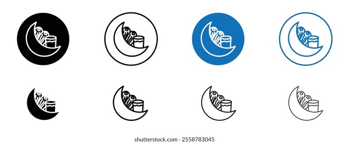 Ramadan iftar icon set in black and blue colors