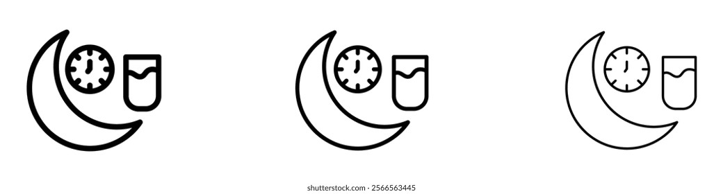 Ramadan iftar icon in tree different line stroke sizes.
