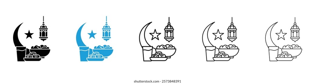 Ramadan iftar icons in filled and 3 stroke weights