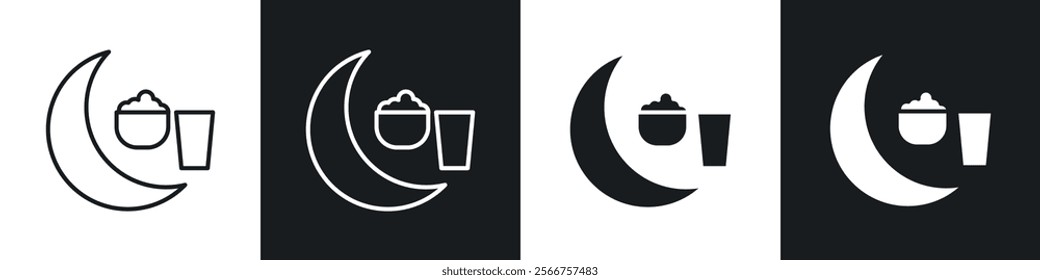 Ramadan iftar icons in Thin line black color. flat simple vector symbols illustration.