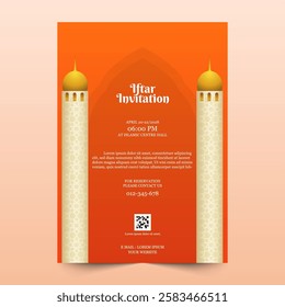 Ramadan Iftar Invitation Template with Beautiful Pattern Design and Ramadan Decorations