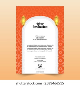 Ramadan Iftar Invitation Template with Beautiful Pattern Design and Ramadan Decorations