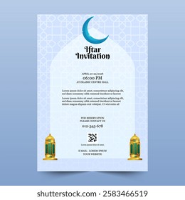 Ramadan Iftar Invitation Template with Beautiful Pattern Design and Ramadan Decorations