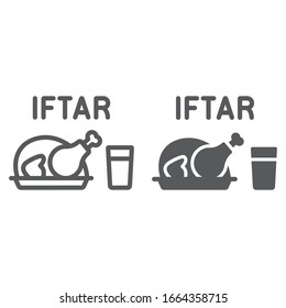 Ramadan iftar line and glyph icon, ramadan and islam, muslim food sign, vector graphics, a linear pattern on a white background, eps 10