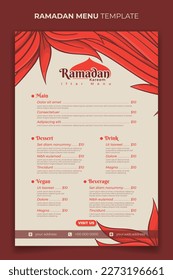 ramadan iftar menu for ramadan fasting event with orange grass background in hand drawn design
