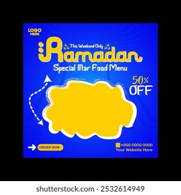 Ramadã iftar menu de comida post design e modelo de banner de mídia social