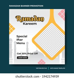 Ramadan iftar menu square banner promotion with image template. Vector format file. 