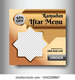 Ramadan iftar menu square banner promotion with image template. Vector format file. 