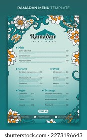 Ramadan iftar menu template with Green floral design