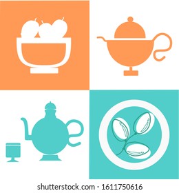 Ramadan Iftar party food design elements. bowl of dates Arabic dishes. Vector set.  Ramadan Kareem (Generous Ramadan) in Arabic freehand for Islam religious festival Eid with grand meal. 