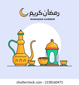 fondo de afiche del partido ramadan iftar con bebida tradicional de comida árabe oriental, ilustración vectorial del diseño de dibujos animados