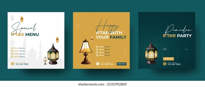 Ramadan iftar party social media square banner design set or Ramadan sale social media post design