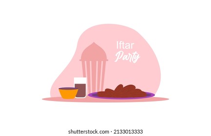 Ramadan Iftar party  template. iftar party vector.Islamic Holy Month, Ramadan Kareem. Vector illustration celebration with food and drinks. Arabian design for muslim community