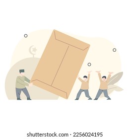 ramadan illustration. giving angpao during Eid al-Fitr. giving gifts to relatives on Eid.
