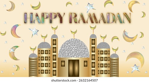 Ilustración de Ramadán. diseño gráfico de Vector. Ilustración de saha ftourkom. Caligrafía árabe. Ramadán kareem impresión. mezquita y fondo de patrón islámico. Rompe la ilustración rápida.	