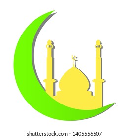 Ramadan illustration - Moon and mosque illustration - Flat design vector