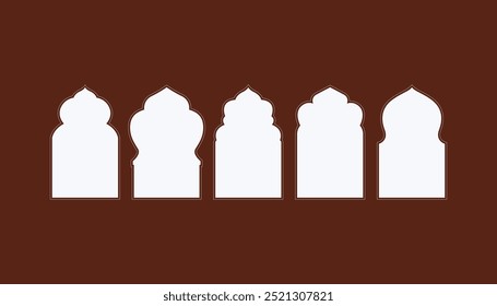 Ramadan Illustration Set. Collection of Oriental-style Islamic Ramadan Kareem with Modern Designs, Mosque Doors, Mosque Domes, and Mosque Windows.